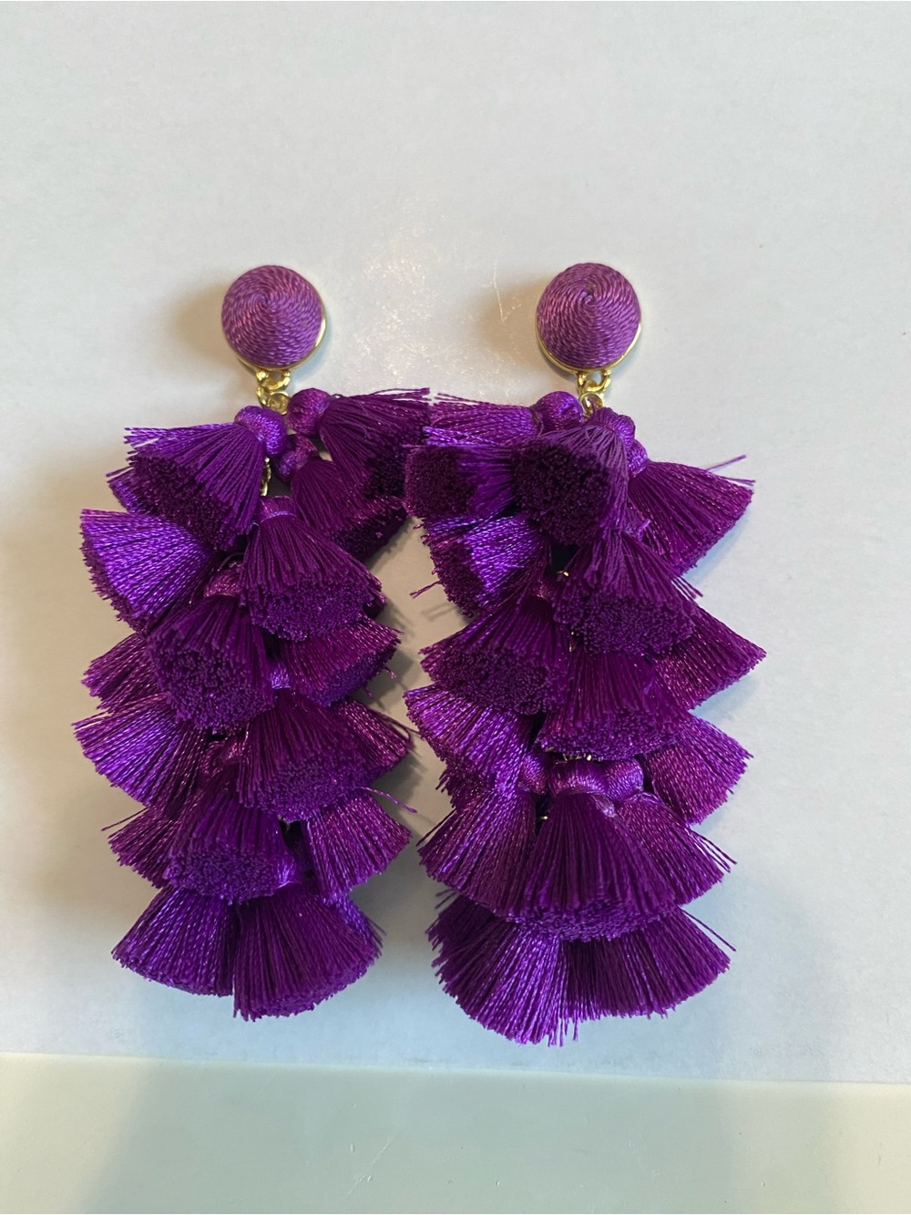 BaubleBar Purple Tiered Tassel Statement Earrings